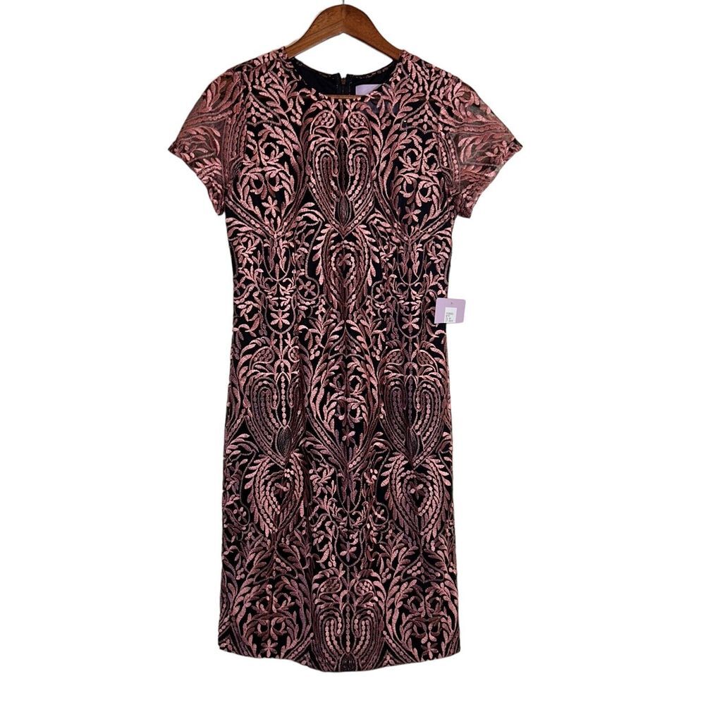 JS Collections Womens Gownβ 6 Black Blush Soutache Embroidery Cocktail Dress